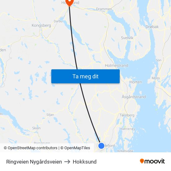 Ringveien Nygårdsveien to Hokksund map