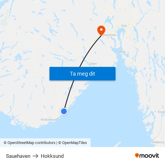 Sauehaven to Hokksund map