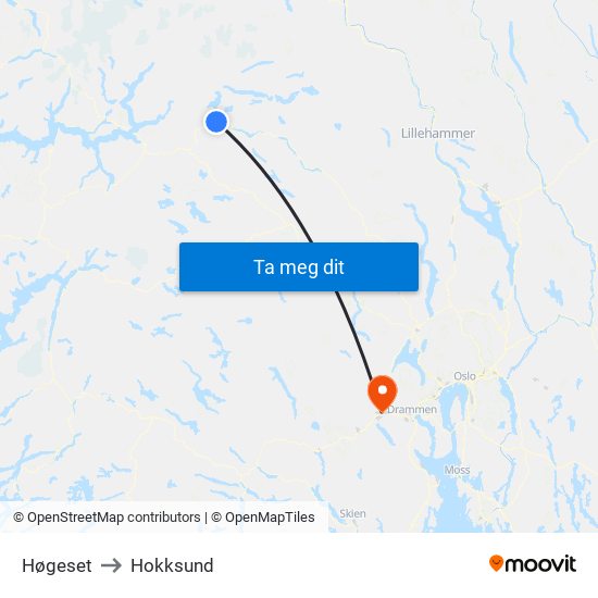 Høgeset to Hokksund map
