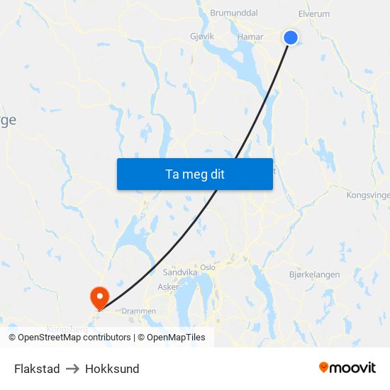 Flakstad to Hokksund map