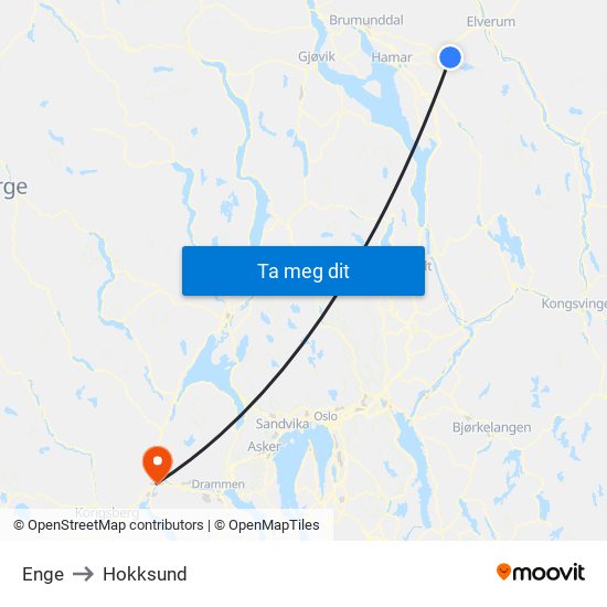 Enge to Hokksund map