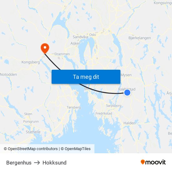 Bergenhus to Hokksund map