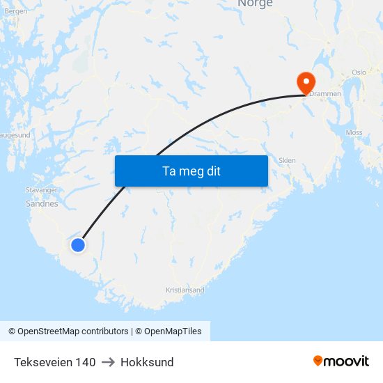 Tekseveien 140 to Hokksund map