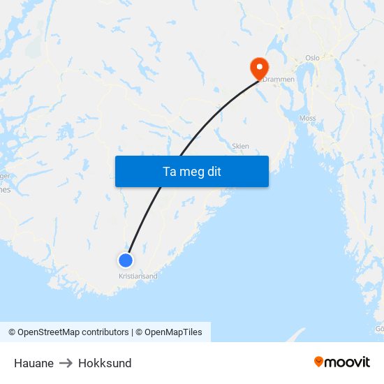 Hauane to Hokksund map