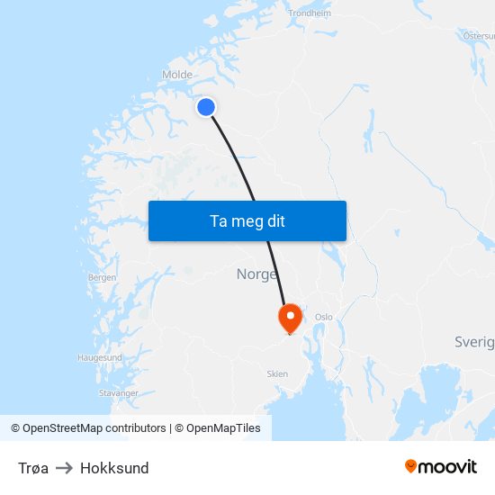 Trøa to Hokksund map