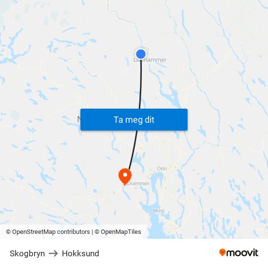Skogbryn to Hokksund map