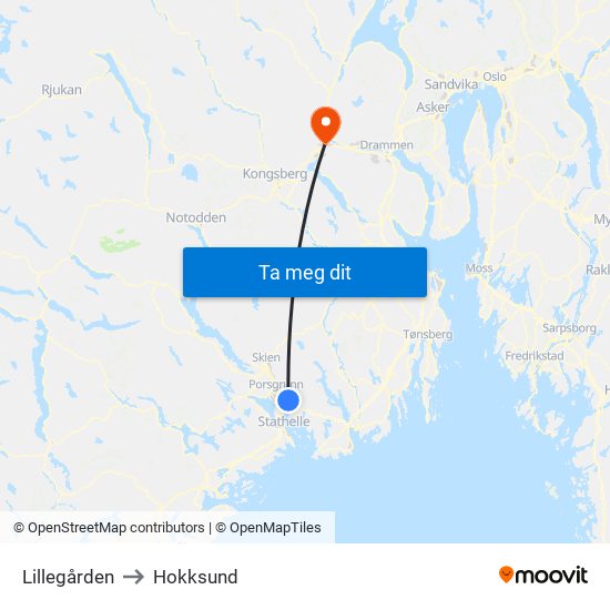 Lillegården to Hokksund map