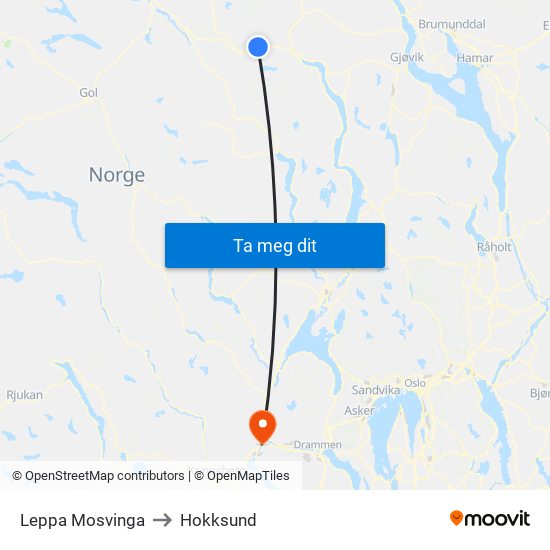 Leppa Mosvinga to Hokksund map