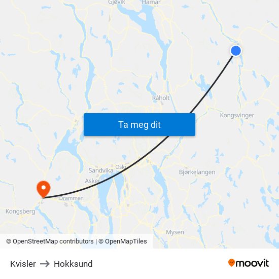 Kvisler to Hokksund map