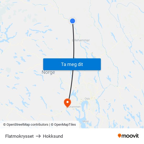 Flatmokrysset to Hokksund map