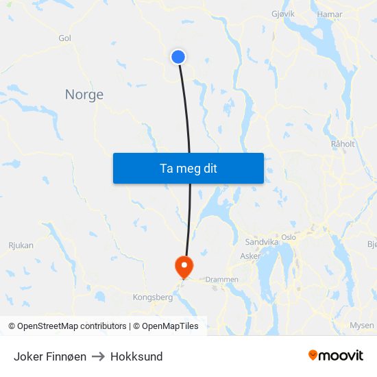 Joker Finnøen to Hokksund map