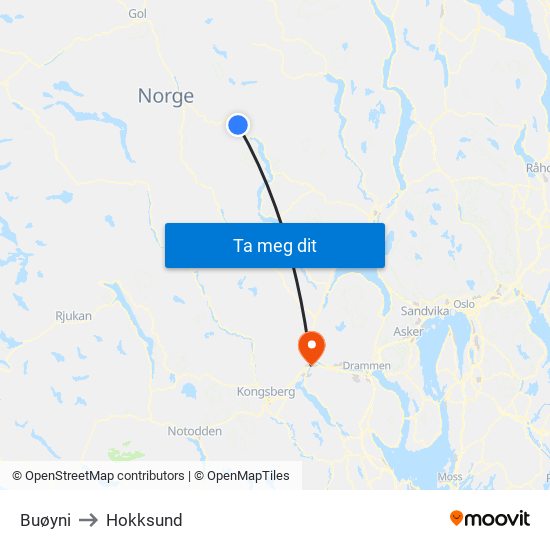 Buøyni to Hokksund map