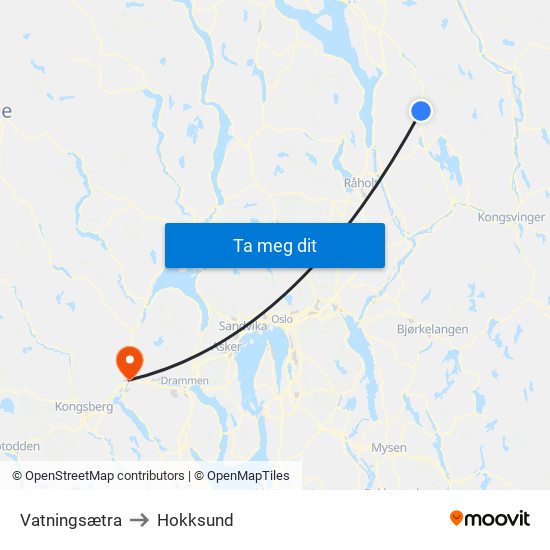 Vatningsætra to Hokksund map