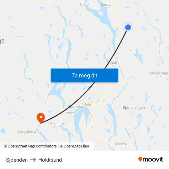 Sjøenden to Hokksund map