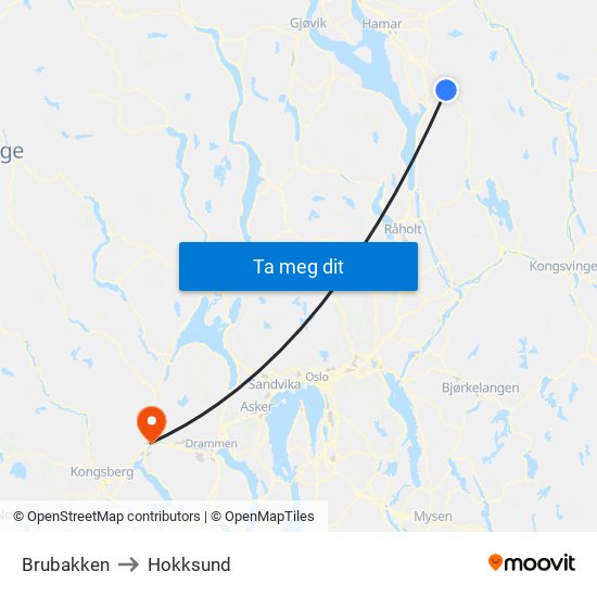 Brubakken to Hokksund map