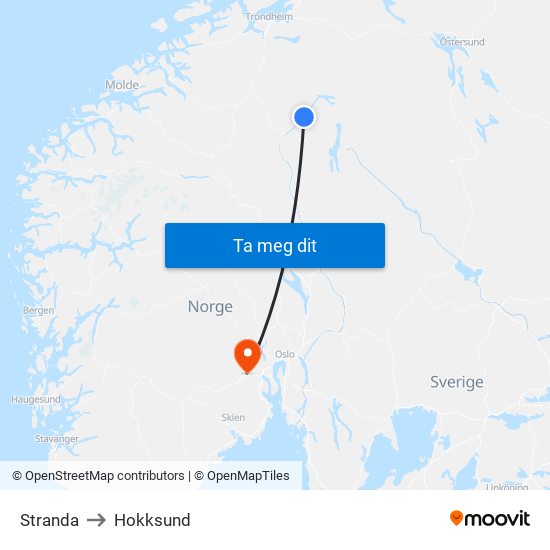 Stranda to Hokksund map