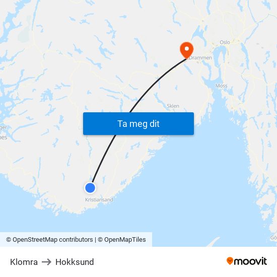 Klomra to Hokksund map