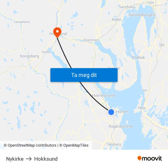 Nykirke to Hokksund map