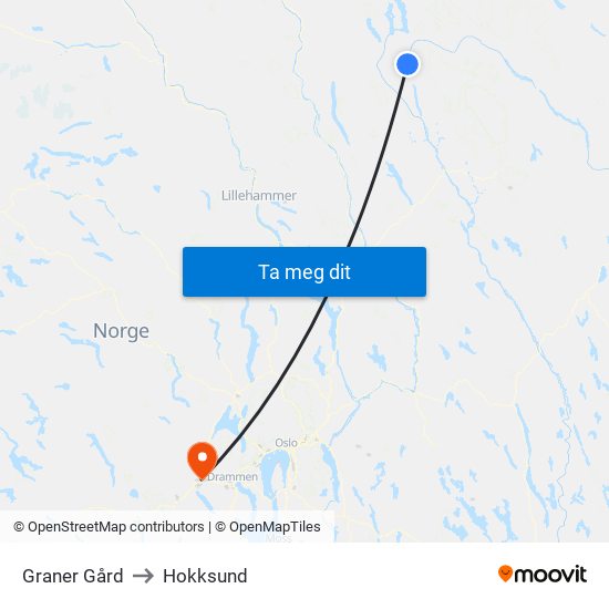 Graner Gård to Hokksund map