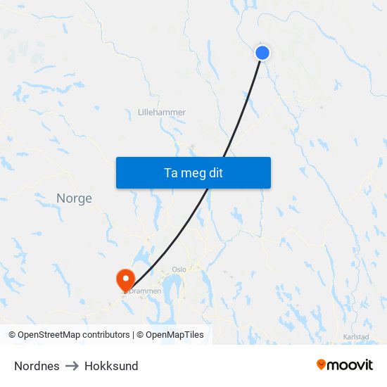 Nordnes to Hokksund map