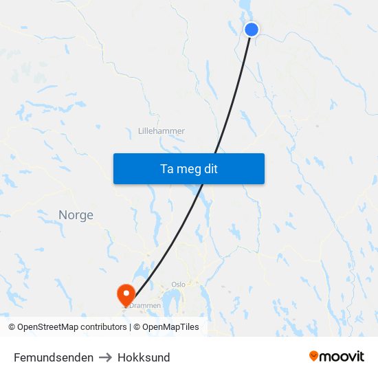 Femundsenden to Hokksund map