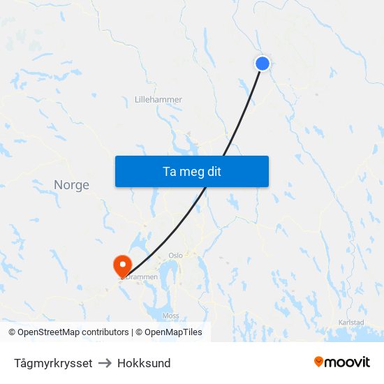 Tågmyrkrysset to Hokksund map