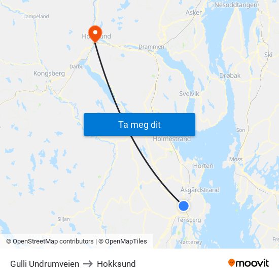 Gulli Undrumveien to Hokksund map