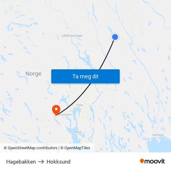 Hagebakken to Hokksund map