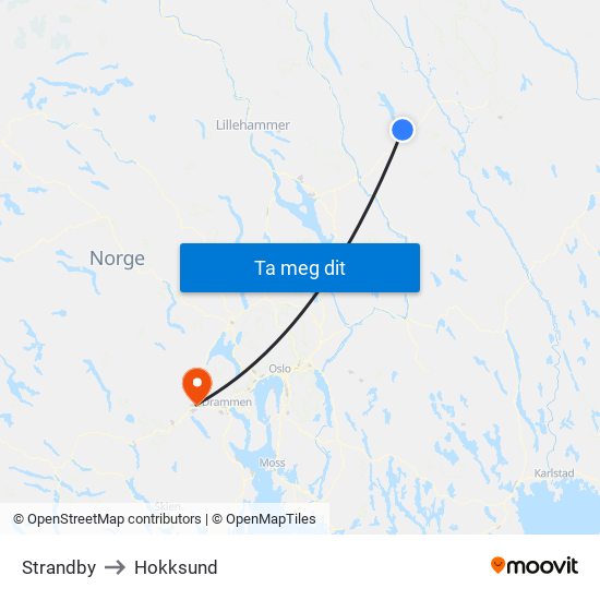 Strandby to Hokksund map