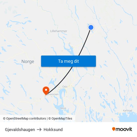 Gjevaldshaugen to Hokksund map