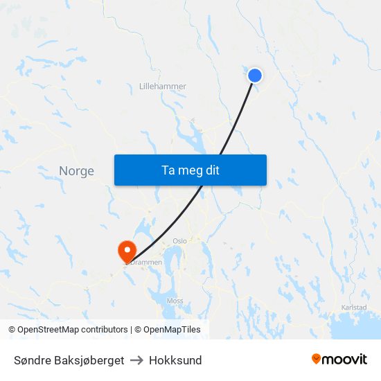 Søndre Baksjøberget to Hokksund map