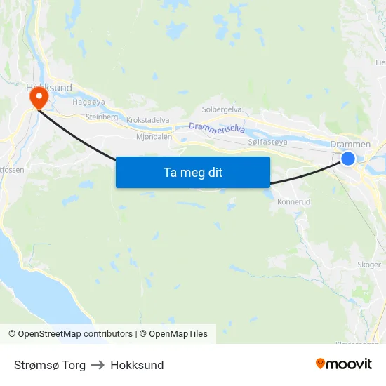 Strømsø Torg to Hokksund map