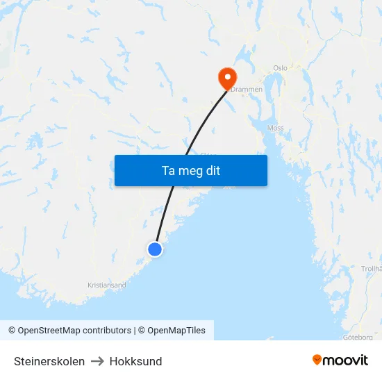 Steinerskolen to Hokksund map