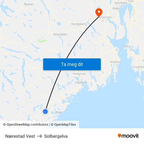 Nærestad Vest to Solbergelva map