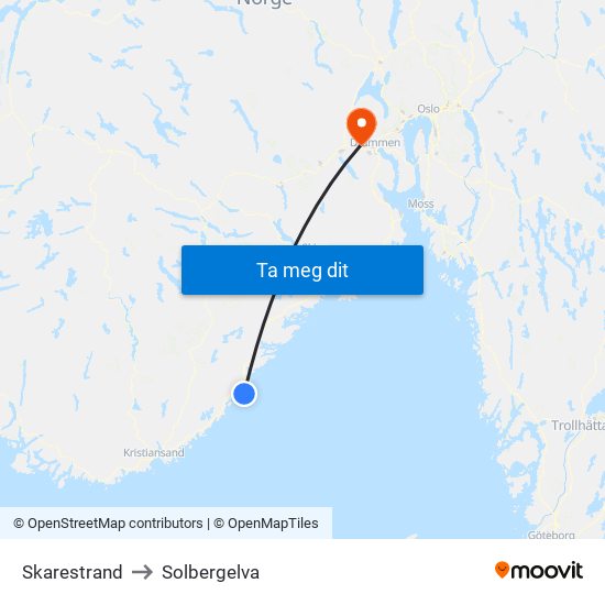 Skarestrand to Solbergelva map