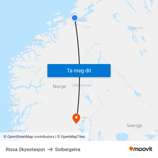Rissa Skysstasjon to Solbergelva map