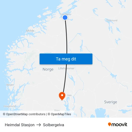 Heimdal Stasjon to Solbergelva map