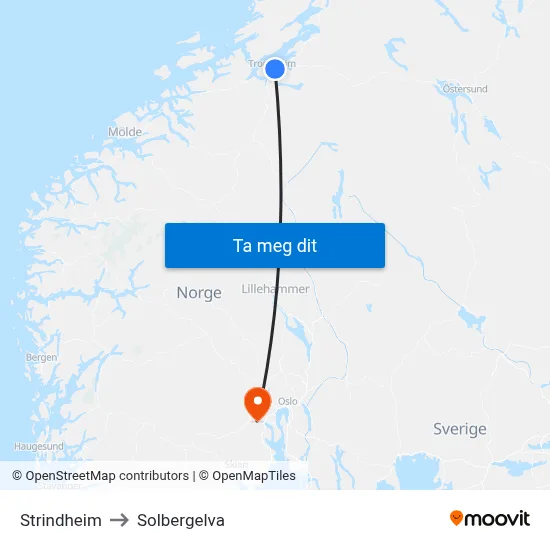 Strindheim to Solbergelva map