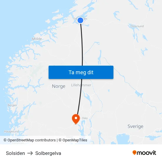 Solsiden to Solbergelva map
