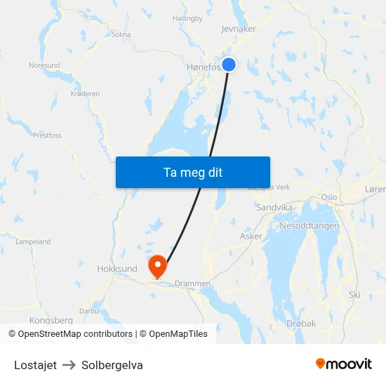Lostajet to Solbergelva map