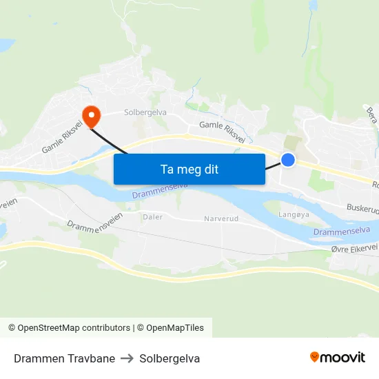 Drammen Travbane to Solbergelva map