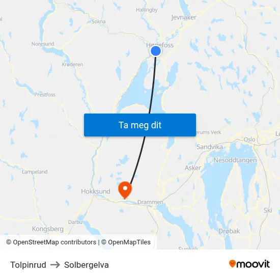Tolpinrud to Solbergelva map