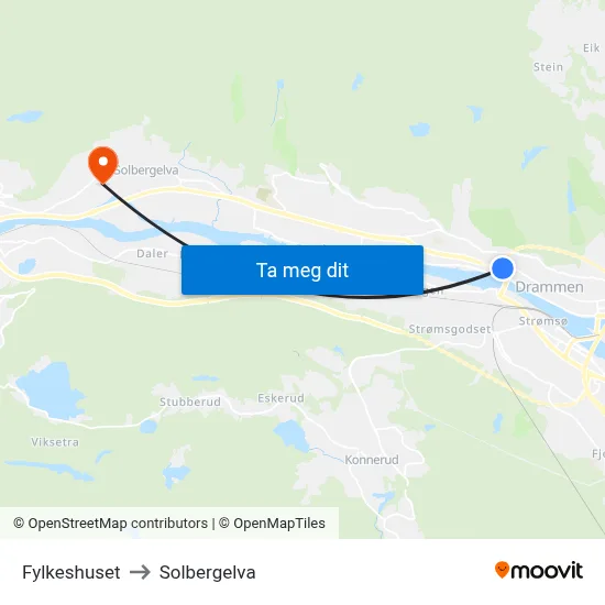 Fylkeshuset to Solbergelva map
