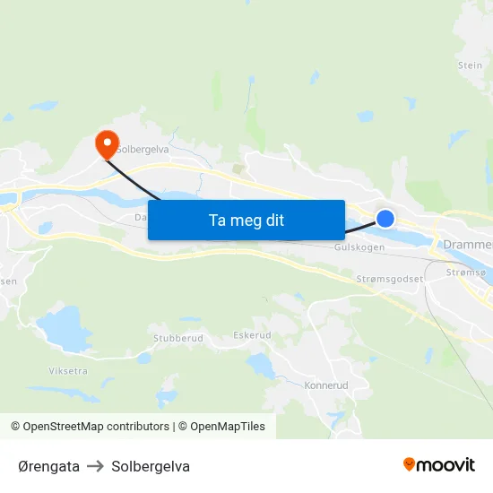 Ørengata to Solbergelva map