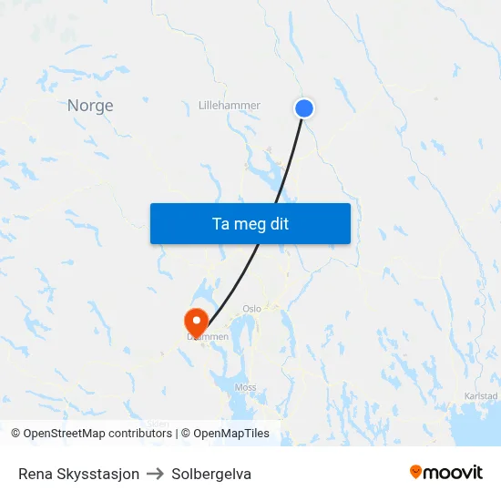 Rena Skysstasjon to Solbergelva map