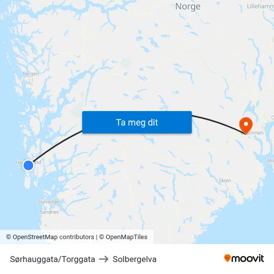 Sørhauggata/Torggata to Solbergelva map