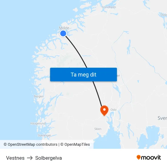 Vestnes to Solbergelva map
