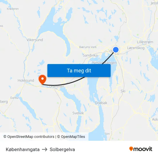 Københavngata to Solbergelva map