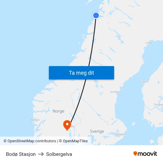 Bodø Stasjon to Solbergelva map