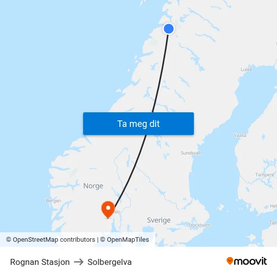 Rognan Stasjon to Solbergelva map